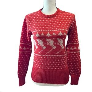 Vintage 80s Cecily Red & White Nordic Fair Isle Ski Sweater